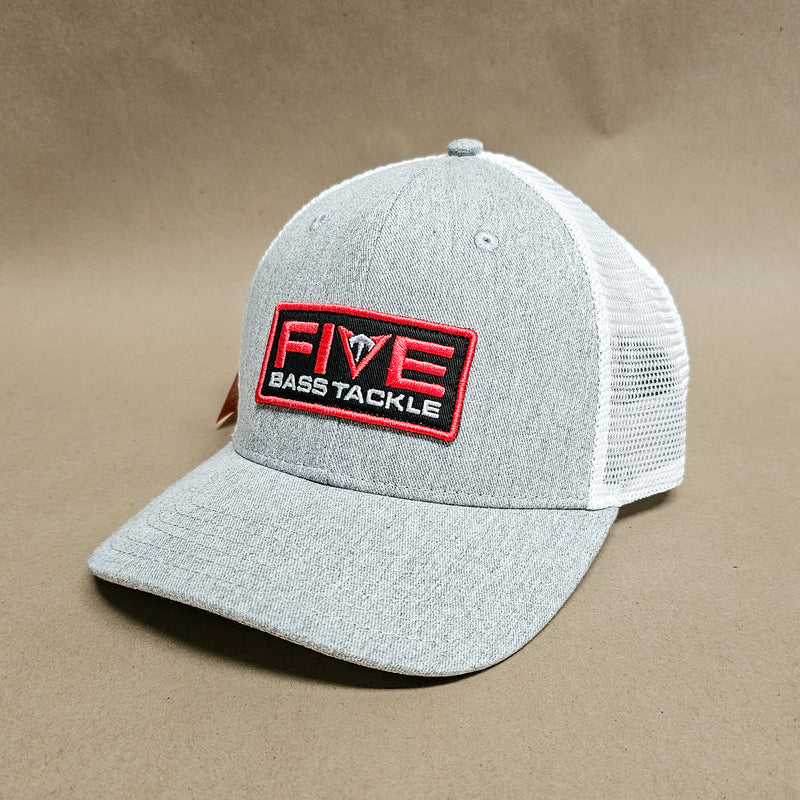 FBT 6 Panel Logo Trucker Hat - Grey Heather/White